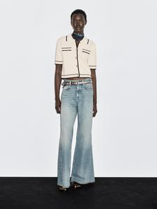 Кардиган с короткими рукавами и пуговицами Massimo Dutti, кремовый