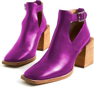 Женские ботильоны YDN с квадратным носком, на щиколотку, с массивным каблуком средней высоты, ремешком на щиколотке и вырезами, модная обувь, размеры 4-15 US, Purple