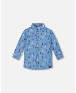 Детская рубашка из шамбре с длинными рукавами и пуговицами, синяя, с принтом - для малышей/детей Deux par Deux, Blue