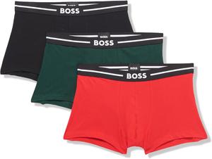 BOSS мужские трусы-боксеры Bold Logo, 3 шт, хлопок с эластаном, Black/Red/Pinetree Green