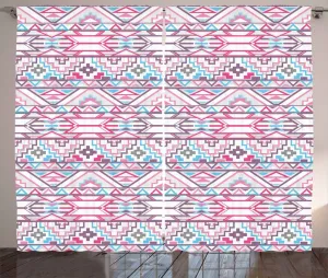 Штора ABAKUHAUS Pastel Rustic Curtain, с ацтекским икатным блеском, для спальни, присборенная тесьма с петлями и крючками, 280 x 175 см, цвет: розовый, бледно-голубой, фиолетовый Abakuhaus