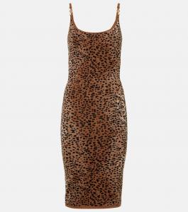 Трикотажное платье миди с леопардовым принтом Medusa '95 Versace, Brown + Black