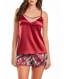 Женский комплект из 2 предметов: майка из контрастного атласа и шорты с цветочным принтом Jenna iCollection, красный