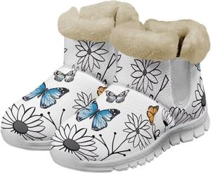 Женские ботинки на осень-зиму с утепленной флисовой подкладкой, амортизирующей стелькой из памяти формы, зимние нескользящие теплые ботинки Glomenade, White Flower Butterfly