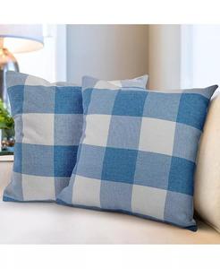 Комплект из 2 декоративных подушек в клетку Buffalo с чехлами для улицы и дома размером 16x16 дюймов Zulay Kitchen, синий