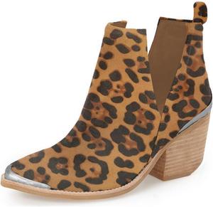 Женские ботильоны YDN на низком каблуке из искусственной замши, ковбойские с вырезами и металлическим носком, для официального наряда, размер 4-15 US, Leopard