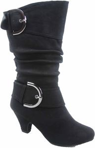 FZ Auto-9ks Детская мода для девочек Милейшие ботинки с круглым носком и пряжкой, боковой молнией и низким каблуком Generic, Black Sv