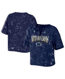 Женская темно-синяя укороченная футболка с вырезом и вырезом Penn State Nittany Lions Bleach Wash Splatter WEAR by Erin Andrews, синий