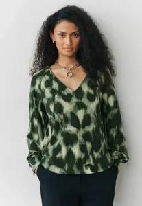 Блузка прямого кроя с длинными рукавами и v-образным вырезом Next, Green Animal