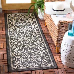 Ковер SAFAVIEH, 69 x 244 см, Washable Rug Outdoor Courtyard Collection - Black & Sand, не линяет и легко чистится, идеален для патио, прихожей, гардеробной, коридора, кухни (CY2098-3908)