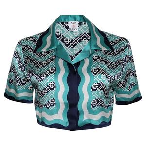 Рубашка Casablanca Monogram Wave Cropped Silk Shirt 'Turquoise', синий