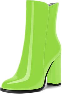 Женские лакированные ботильоны NUMALEO на молнии с круглым носком, сексуальные, для вечеринок, с высоким каблуком 4 дюйма, Lime Green