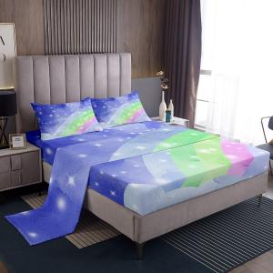 Erosebridal Детский комплект постельного белья Blue Girls с радужным принтом и глиттером, водяные краски, Blue Green