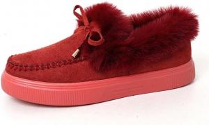 Женские зимние ботинки JOEupin с плоской подошвой, удобные, с искусственным мехом, подкладка из замши, для дома и улицы, противоскользящие, классические ботильоны, Burgundy