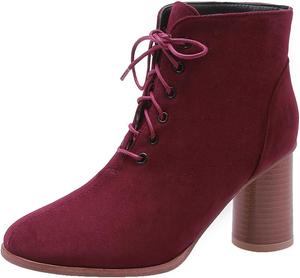 Женские ботильоны VOKLIN с круглым носком, бахромой, массивным каблуком, высоким каблуком, шнуровкой, молнией и короткими кисточками, Red-Velvet Lined