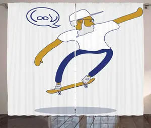 Шторы ABAKUHAUS в стиле инди-рустик, Cool Hipster Skater City, универсальные ленточные шторы для гостиной с петлями и крючками, 280 x 175 см, цвет: бледно-кофейный, сине-белый Abakuhaus