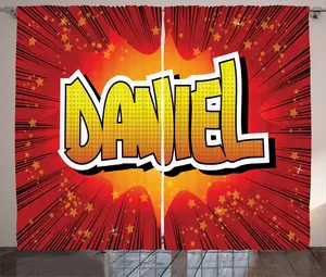 Штора Daniel Rustic от ABAKUHAUS, с надписью Звезды из коллекции American Boys, универсальная тесьма для гостиной с петлями и крючками, 280 x 245 см, красно-оранжевый и желтый Abakuhaus