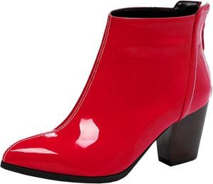 Женские ботильоны Trendenzy из лакированной кожи с заостренным носком, широким каблуком и застежкой-молнией на щиколотке, Red