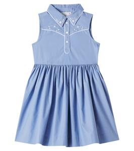 Платье Ermance из хлопкового поплина с вышивкой Bonpoint, Bleu Moyen