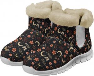 Женские зимние ботинки JoyLamoria с принтом Санта-Клауса, теплые пушистые мини-ботинки на Рождество, ботильоны для улицы, кроссовки с подошвой из ЭВА, легкие, Retro Moon Butterfly Floral