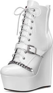 Женские ботильоны Castamere с высокой танкеткой, платформой, круглым носком, шнуровкой и молнией, короткие ботинки с металлической цепочкой, каблук на выпускной 15 см, White