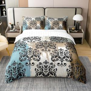 Erosebridal Комплект постельного белья Abstract Ombre из 100% хлопка с элегантным черным дамасским узором в викторианском стиле, Blue Brown Black