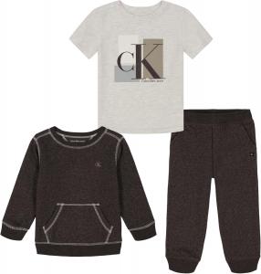 Комплект Calvin Klein для мальчиков из 3 предметов: флисовый трикотаж, футболка, брюки, Brown Heather/Farina Heather