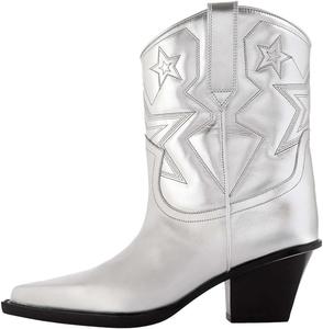 Женские ботильоны FYS с острым носком, на низком каблуке с грубой подошвой, ковбойского стиля, повседневные ботинки челси на все сезоны, размеры 4-16 США, Silver