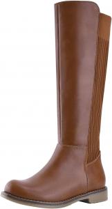 Женские высокие сапоги Shoe'N Tale до колена с плоским низким каблуком, эластичные, с круглым носком и боковой молнией, Brown Pu Knit