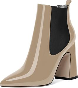 Женские ультралегкие уличные ботинки ROSERWISH с эластичной верхней частью, простые для путешествий, с заостренным носком, лакированные, на высоком каблуке-блоке, высотой до щиколотки, 4 дюйма