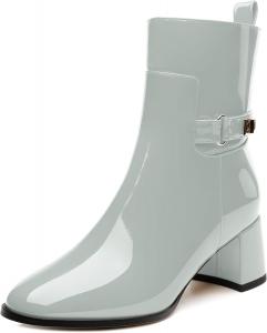 Женские ботильоны SKYSTERRY с круглыми носками, массивным каблуком и высоким блок-каблуком, модные ботинки из лакированной кожи для вечеринок, свадеб, шопинга, работы и короткие платья, Grey