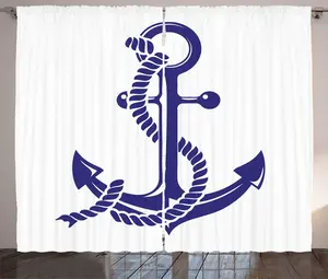 Штора ABAKUHAUS в морском деревенском стиле, морской канат и якорь, присборенная штора для спальни с петлями и крючками, 280 x 225 см, темно-лавандовый и белый Abakuhaus