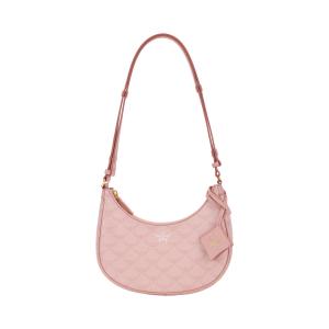 MCM Кожаная сумка-полумесяц из прорезиненной ткани Сумка-хобо Женская розовая наплечная сумка с бахромой