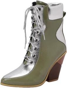 Модные женские ботильоны на толстой подошве, с заостренным носком и шнуровкой - для улицы и повседневных поездок. Fusecottc, Green