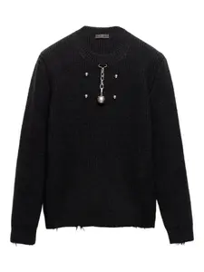 Шерстяной свитер с круглым вырезом и подвеской Prada, черный