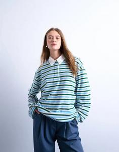 Махровое поло Topshop в полоску синего и зеленого цветов
