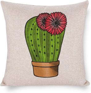 MaSiledy Наволочка с акварельным принтом кактусов и тропических растений Pattern