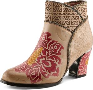 Ботильоны на каблуке Spring Step L'Artiste Cherish | Высокие кожаные ботинки с тиснением и художественным дизайном, Beige Multi