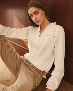 Женская футболка с длинным рукавом, V-образным вырезом и рюшами Lloyd'S, песочный