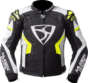 Кожаная мотоциклетная куртка MUGENRACE marcus, Black/White/Fluo Yellow