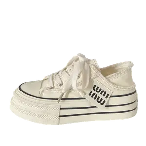 Alxnan Женские устойчивые к истиранию низкие кеды из холста в коробке экрю, цвет Ecru