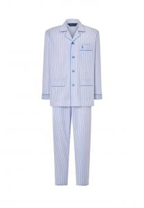Пижамный комплект из полосатого хлопкового поплина с воротником-лацканом El Búho Nocturno, синий