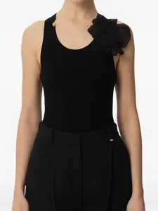 Ребристый топ с цветочным декором Elisabetta Franchi, черный