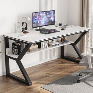 Компьютерный стол Xinmeikai 140x60x74 см с полкой, черная рама + полосатый белый