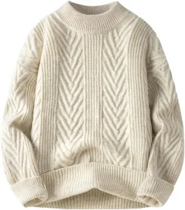 Мужской свитер зимний свободный однотонный вязаный