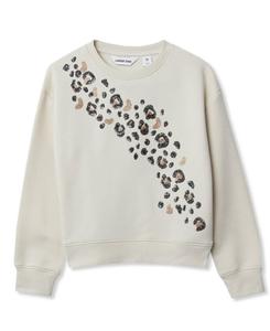 Детская толстовка с круглым вырезом и вышивкой Lands' End, Putty sequin cheetah