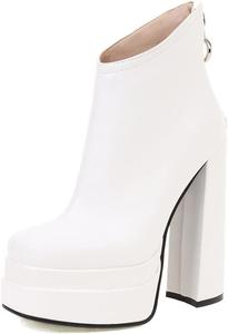 LIPIJIXI Женские массивные ботинки на платформе - черные, всесезонные, до щиколотки, без шнуровки, из искусственной кожи, повседневные, SMBT22001