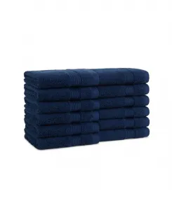 Набор из 12 полотенец из кольцевого прядения из хлопка плотностью 600 г/м², размером 33 x 33 см, с полосатой каймой Arkwright Home, темно-синий