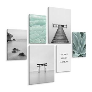 Картины на холсте Muralo Set Meer Brücke Pflanze цвет schwarz/grau/weiß