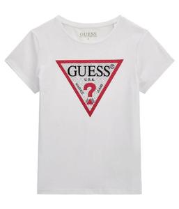 Футболка Guess Regular Fit с логотипом в треугольнике, белый / красный